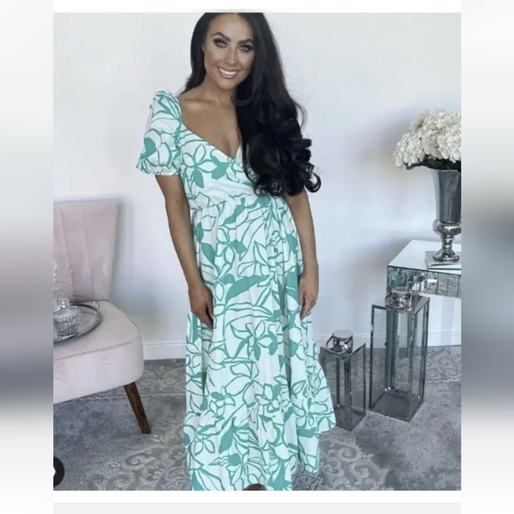 Zara 100% cotton floral print poplin sleeves midi dress - Picture 2 of 5